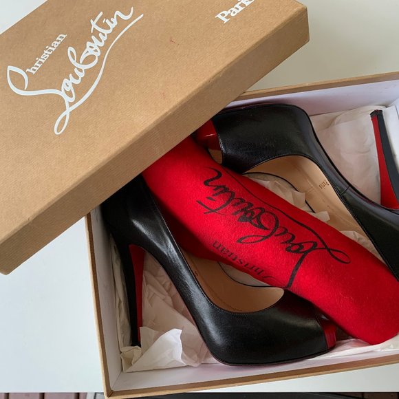 Christian Louboutin Leather Pumps / Calf Leather Peep Toe Stilettos Sz 37 - Picture 8 of 10